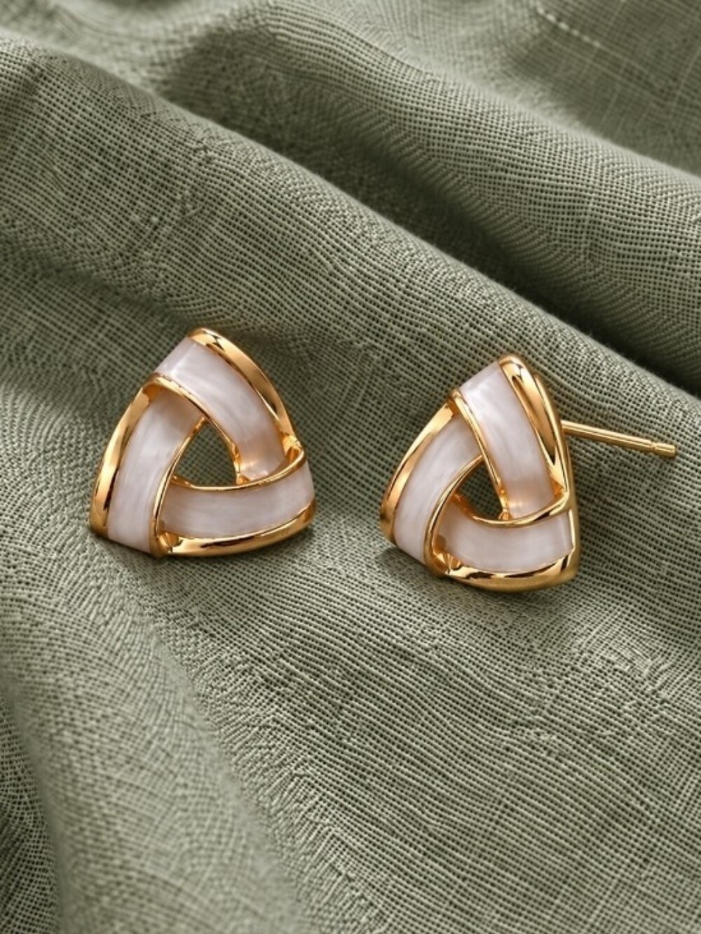 Gold and White Trinity Stud Earrings